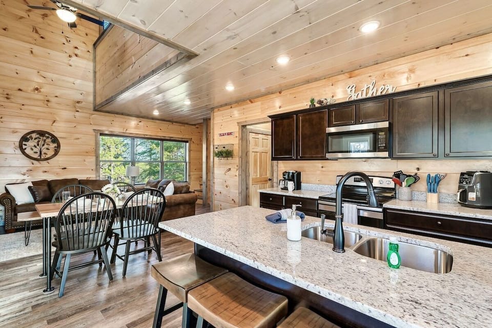 Open concept kitchen with island.