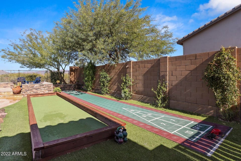Bocce ball court and shuffleboard