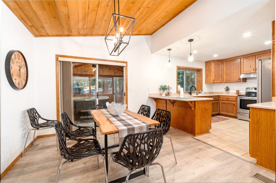 Dining area view with hot tub