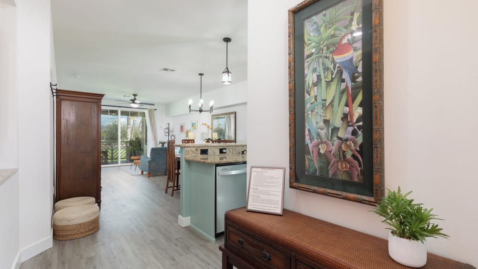 Open floor plan with seamless flow from the living spaces to the private patio