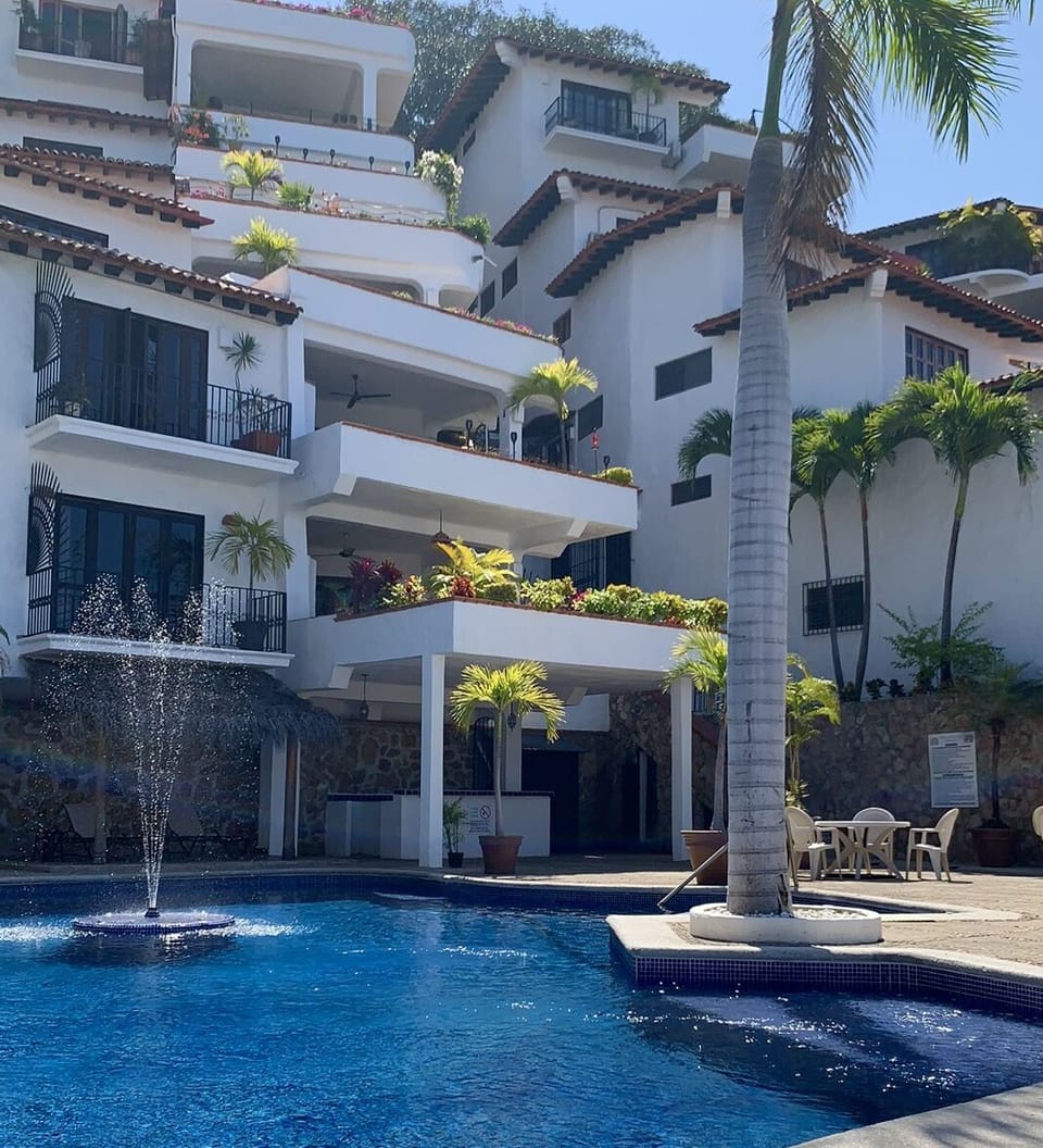 View from Large Main Pool locking back towards villas. 