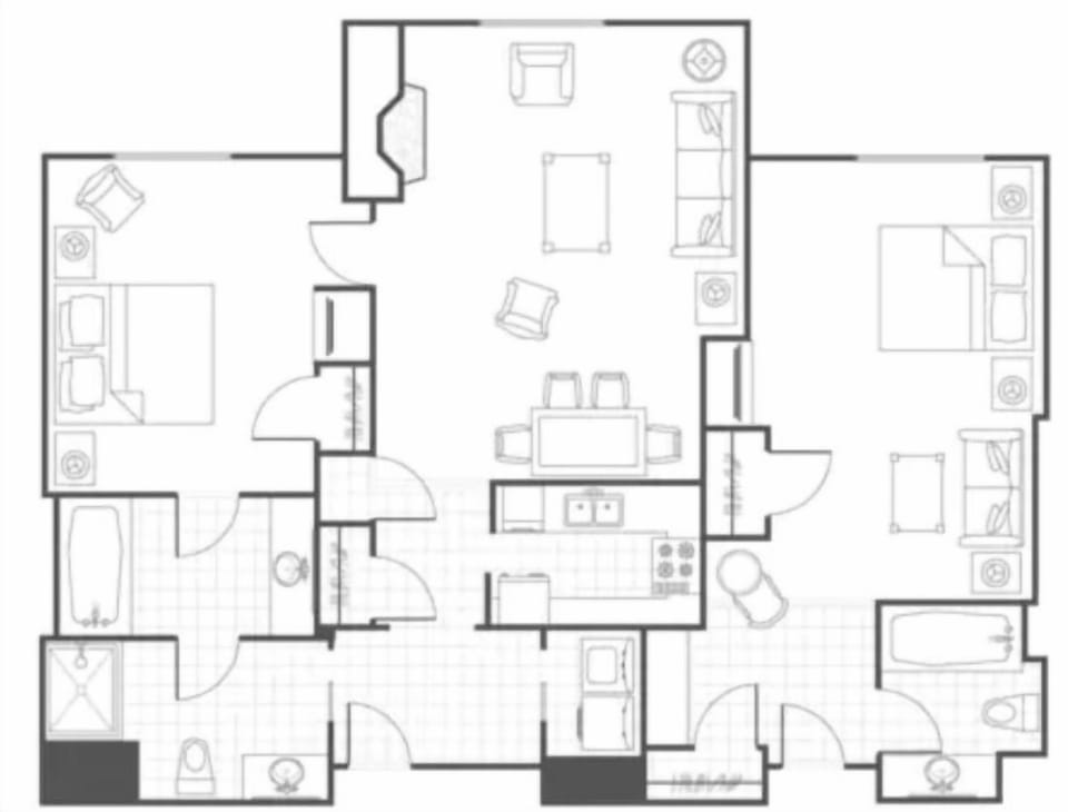 This condo features the 2 rooms to the right. 