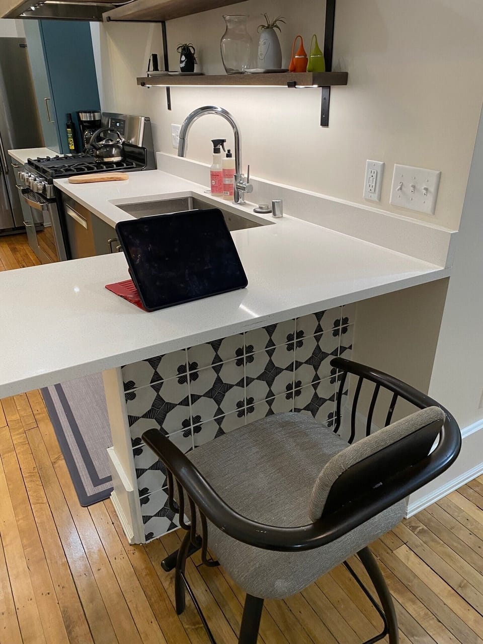 You can work at the kitchen counter.