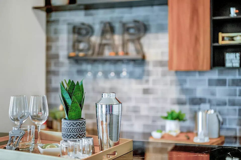 Glasses, bar accessories, and cutting boardsare are available for your stay.