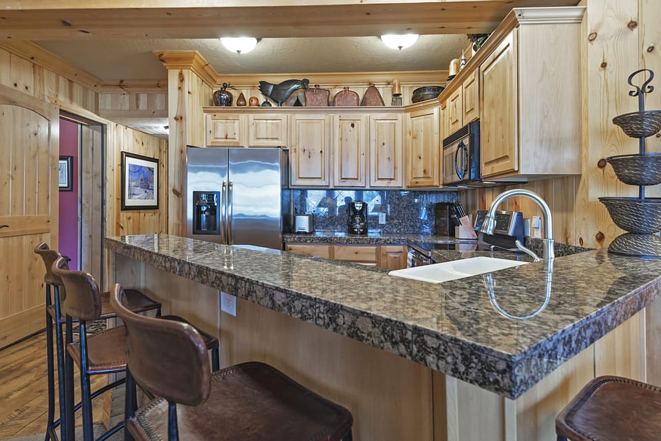 Large kitchen and bar