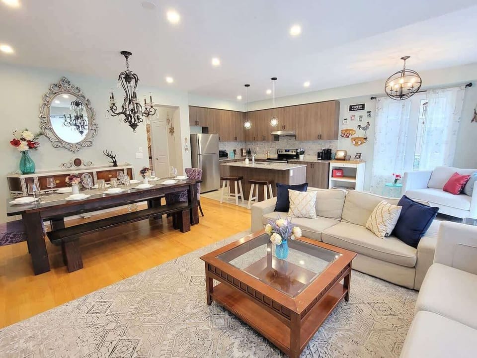 Our cozy and large space includes a Kitchen, Dining room and Living room