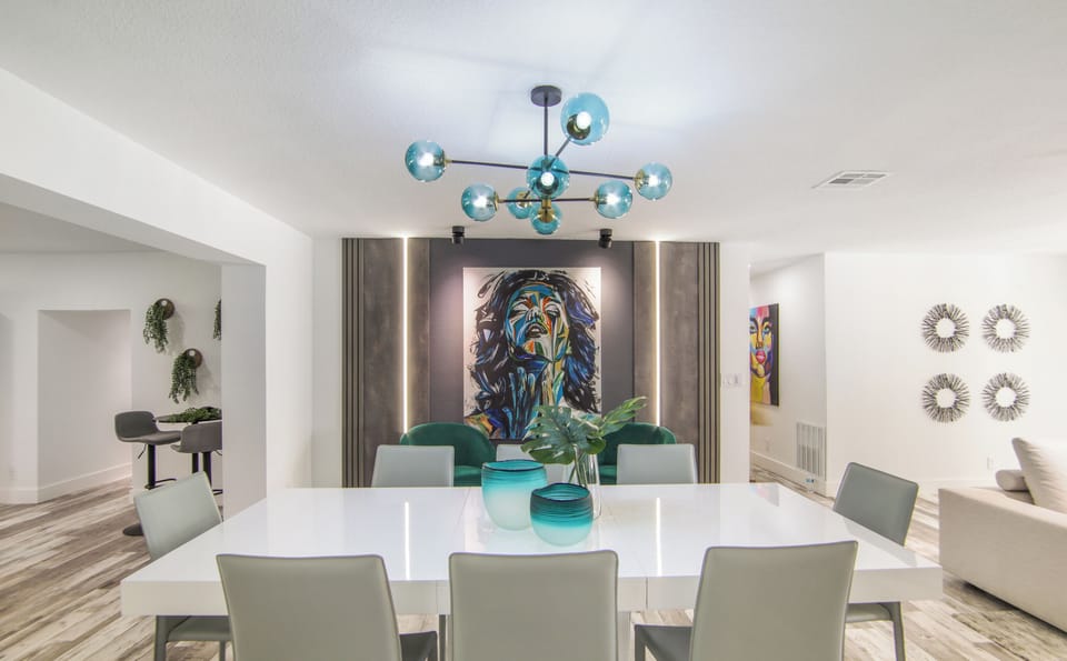 Dining Area: Dinning table and 8 chairs        