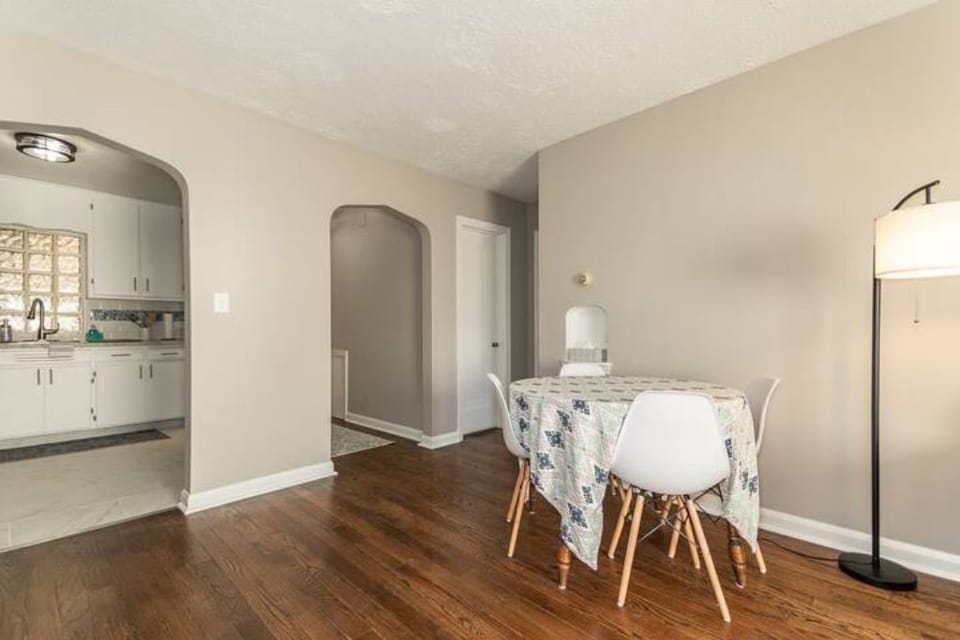 The dining area seats four comfortably.