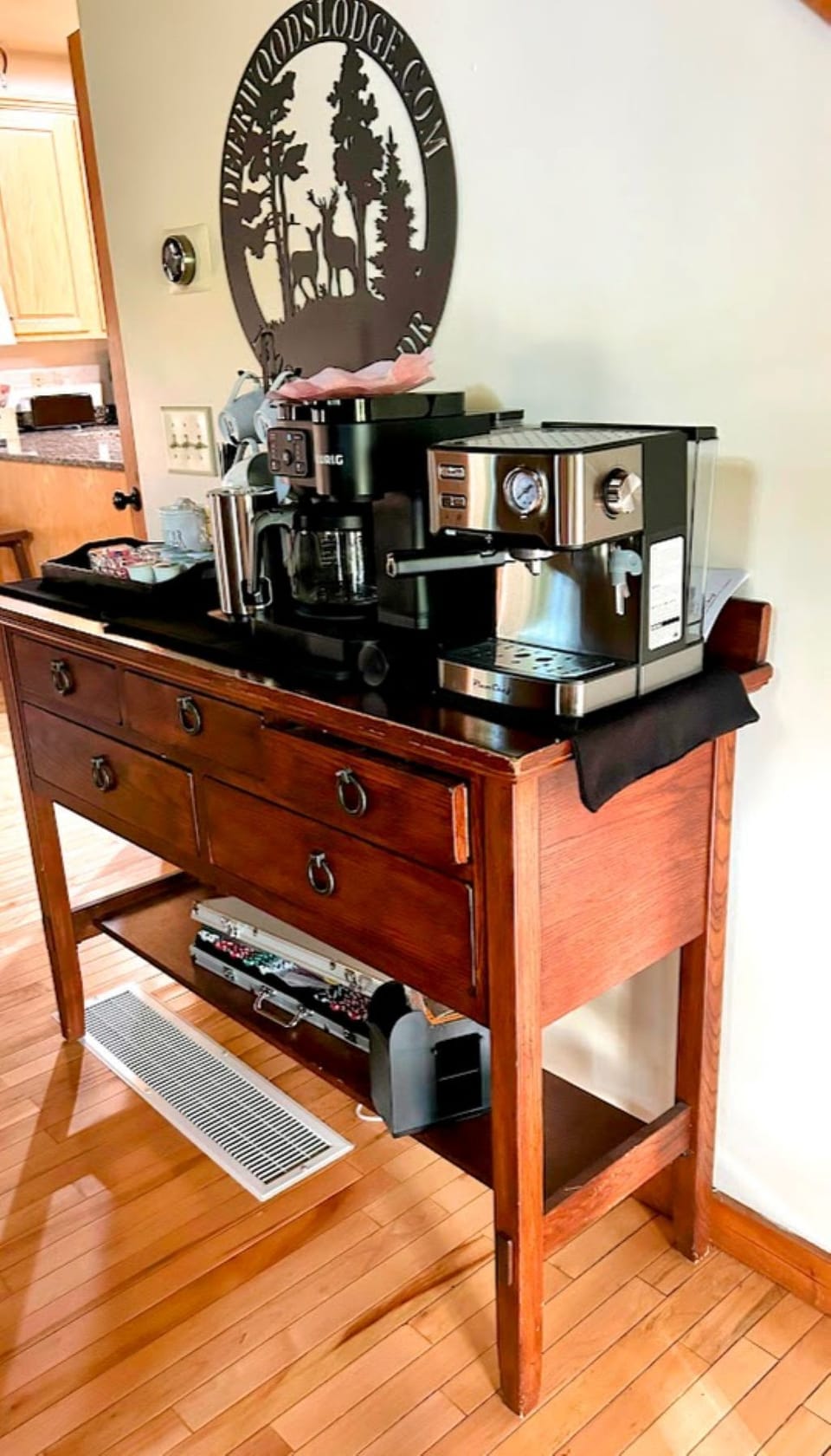 Use our new coffee bar to make your K cup, drip coffee or evening espresso