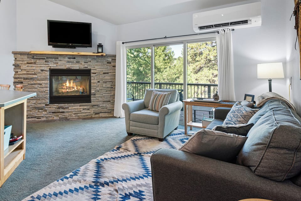 Living room with cozy fireplace
