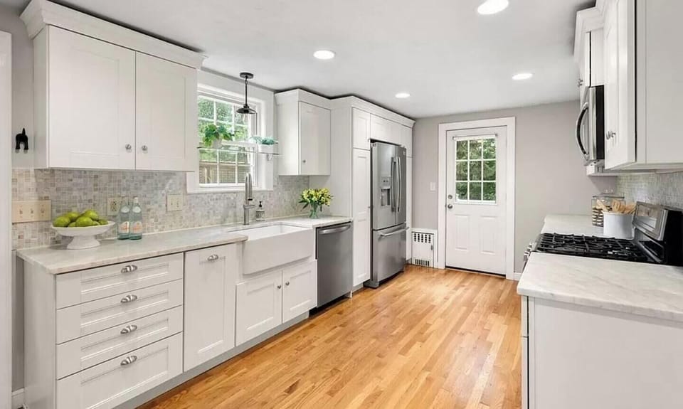 Open Kitchen, the door connects with the deck and the backyard