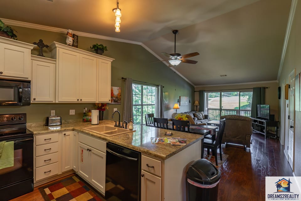 Kitchen, Dining, and Living Room