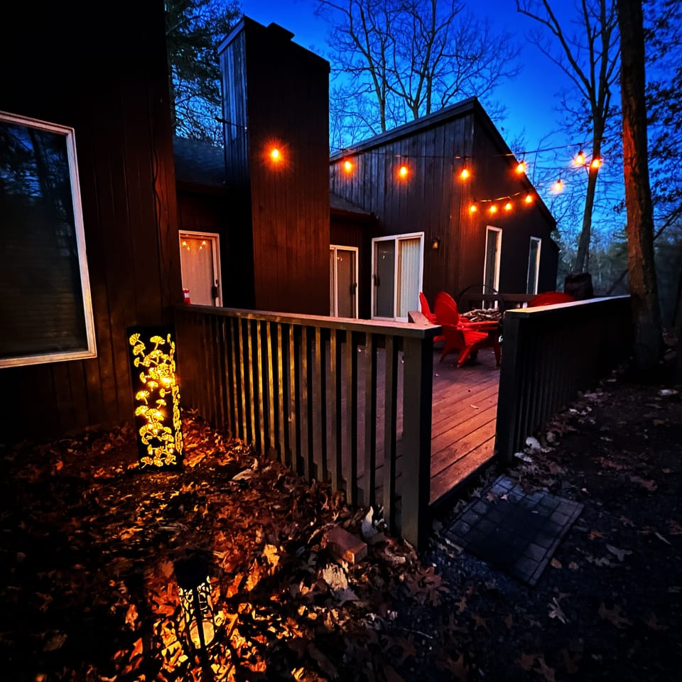 Back deck with lights and chiminea 