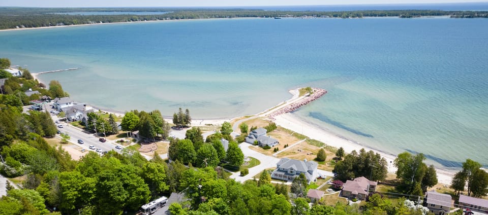 Aerial view with Anclam Park and beach.