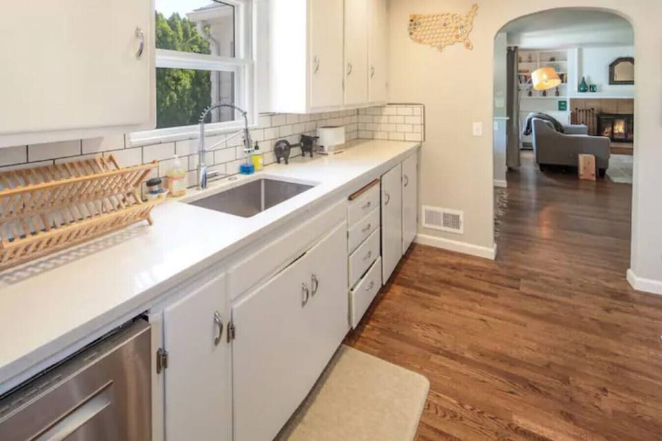 kitchen view into dining area