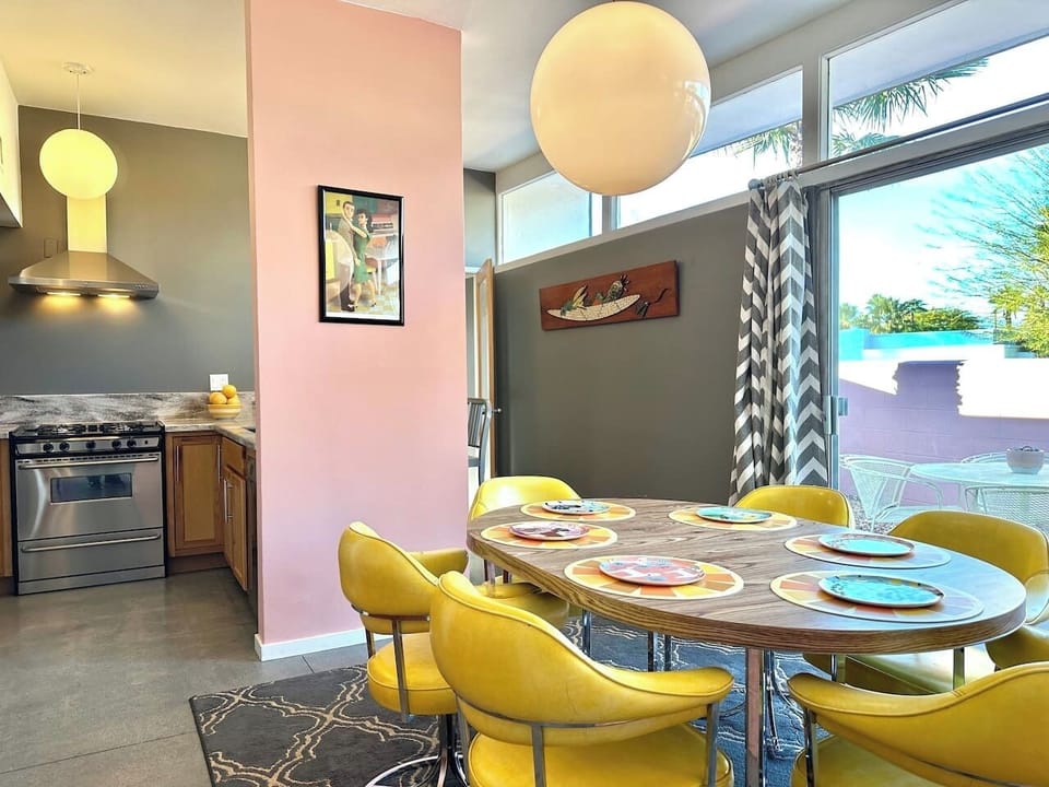 Dining area with front patio view