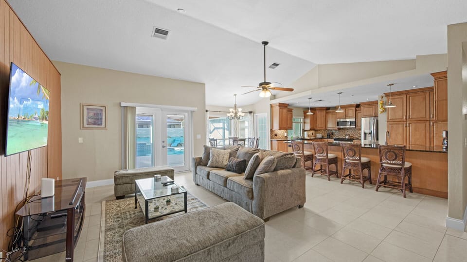 Living room view to kitchen