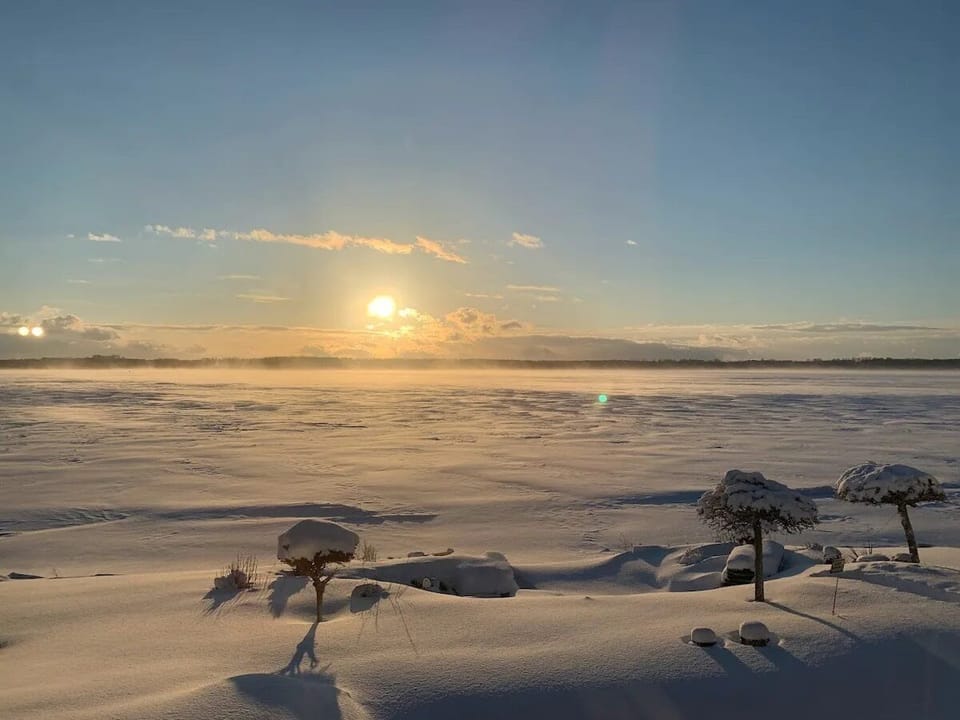 Winter frozen lake