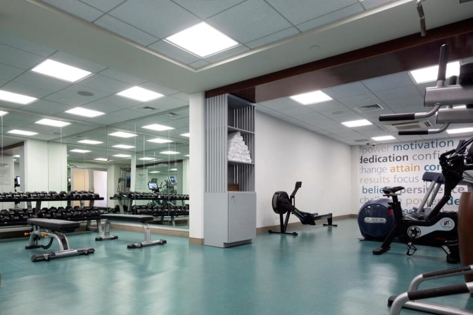 Strengthen and stretch with free weights and functional training stations.