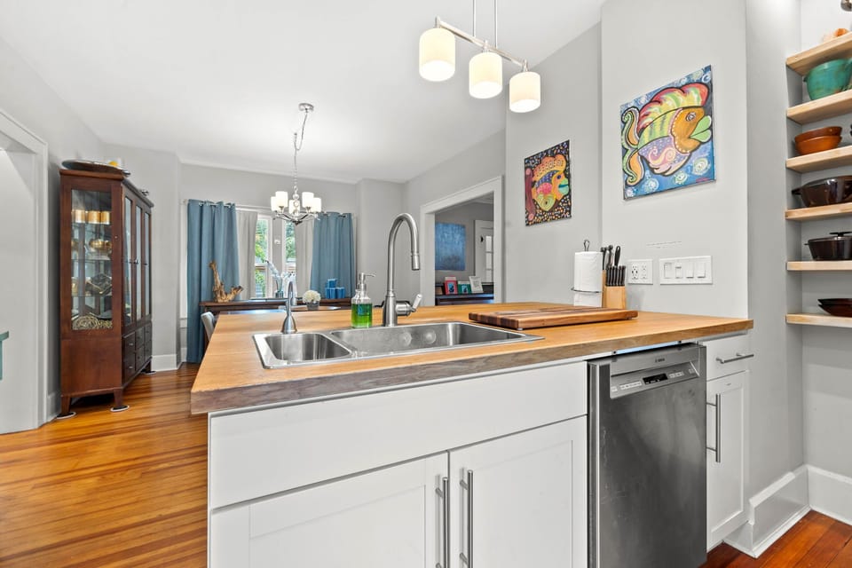 kitchen looking into bar dining area