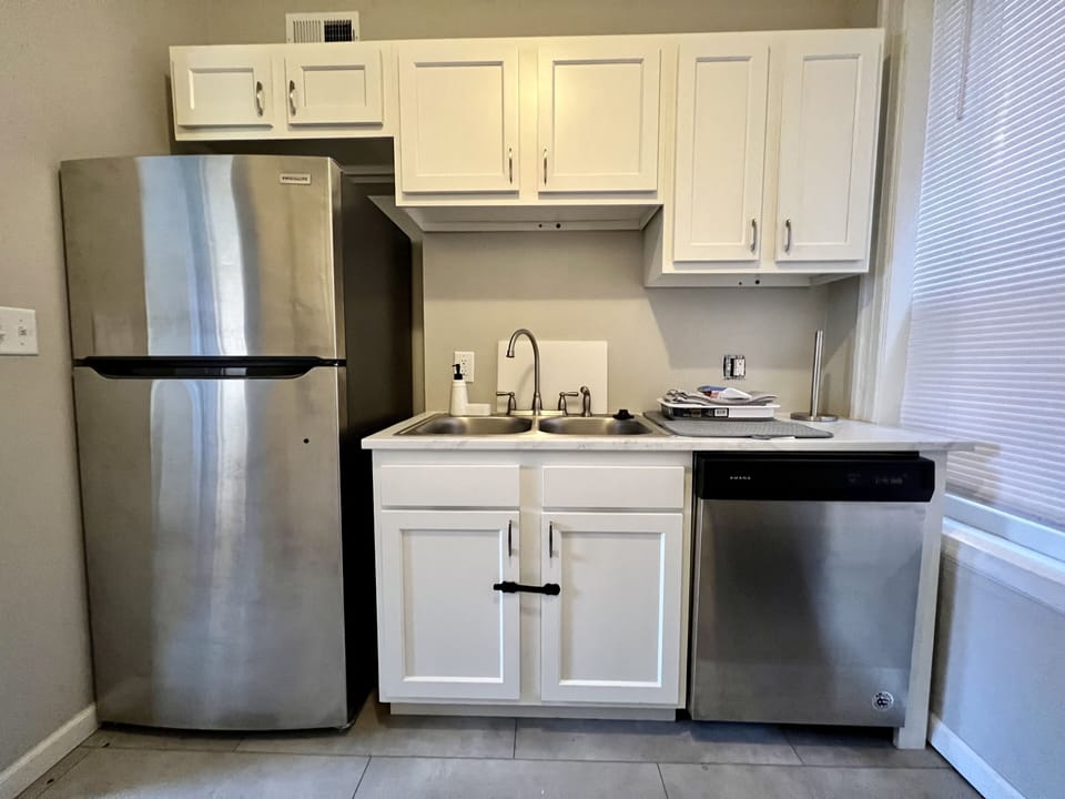 Large fridge/freezer with dishwasher