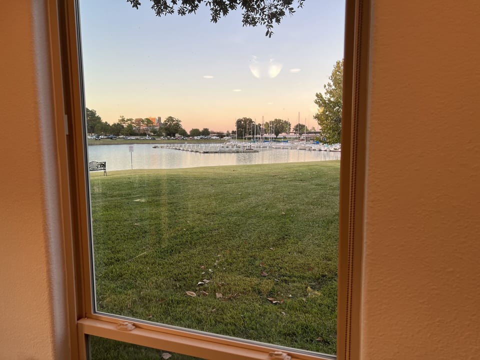 Loft window with view of the marina and cove.