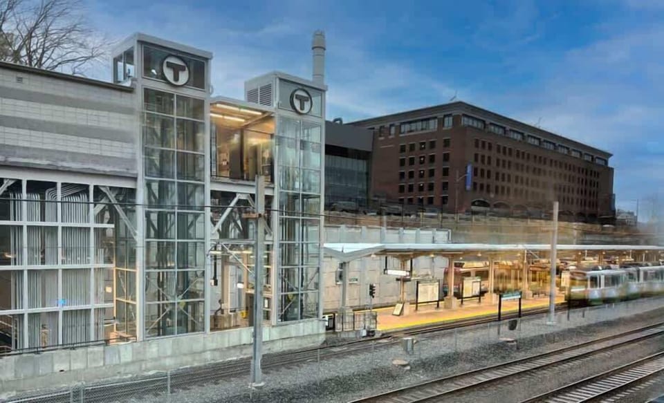 The Medford/Tufts green line MBTA station is only 0.7 miles away (12-minute walk) and then a short trip to downtown Boston.