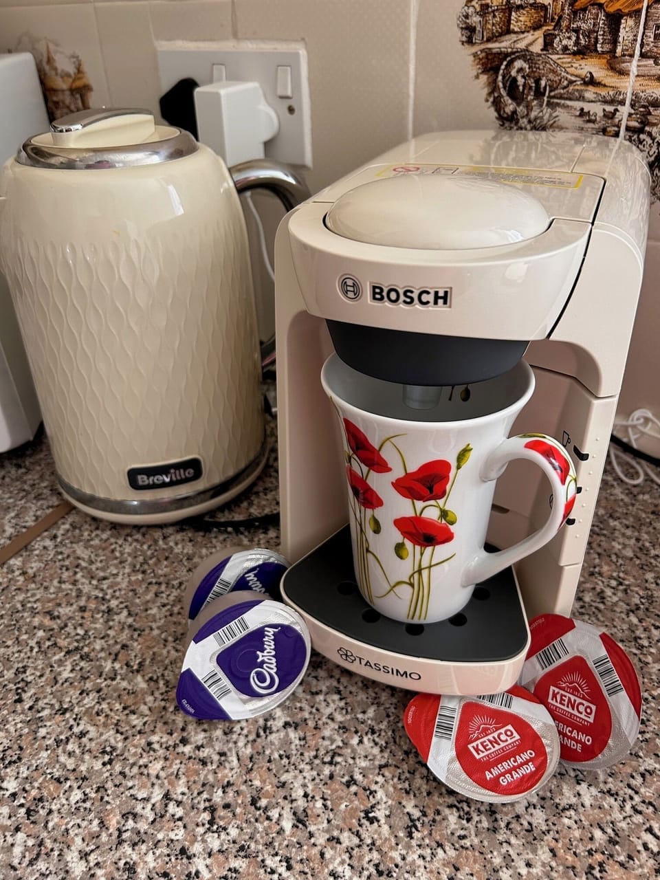 Tassimo coffee machine (A selection of complimentary pods provided)