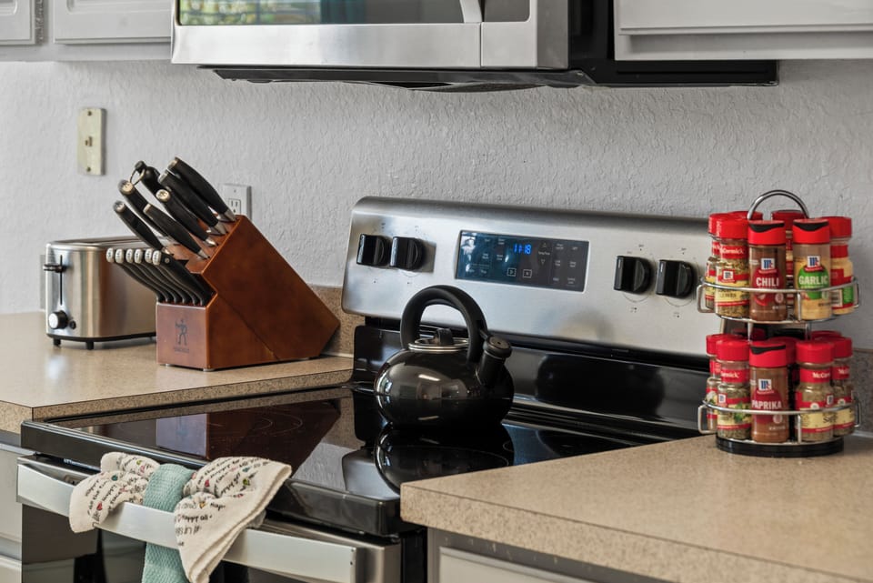 New Glass Top Stove Henckels Knife set Spice Rack