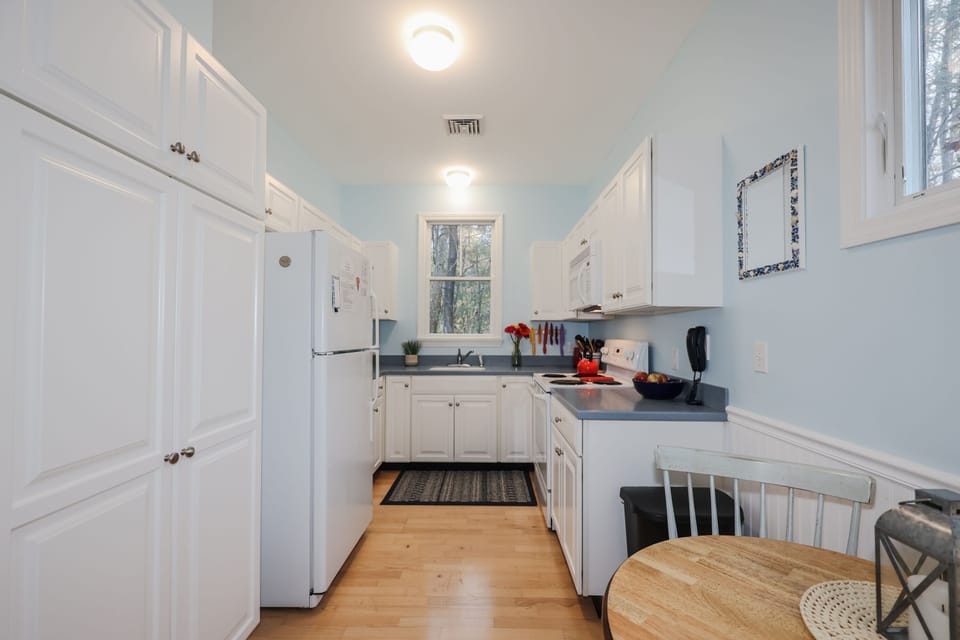 Fully stocked kitchen.
