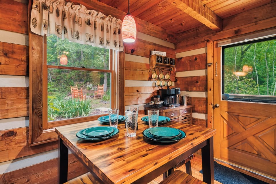 Dining area opens up into back yard