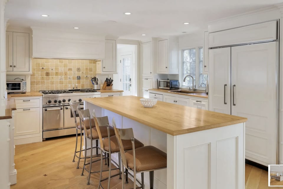 Kitchen with Subzero fridge, professional range