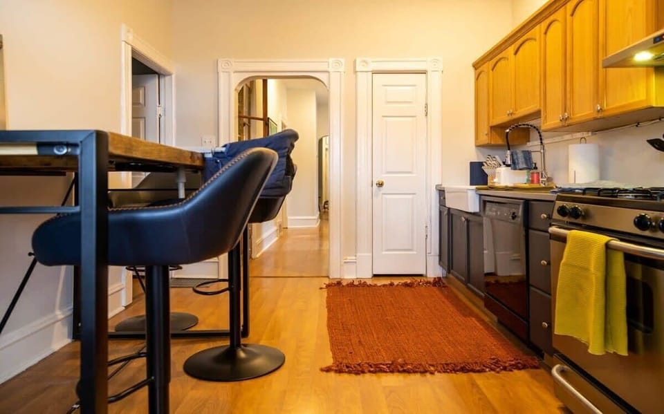 Our galley kitchen with all modern appliances and plenty of counter space for meal prepping