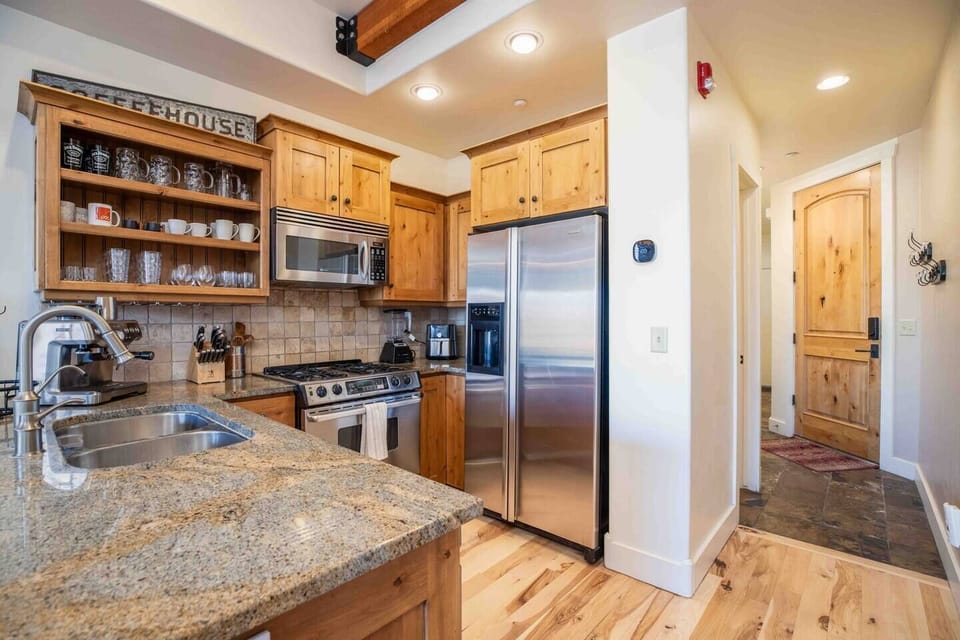 Warm, rustic kitchen with everything you need for your stay