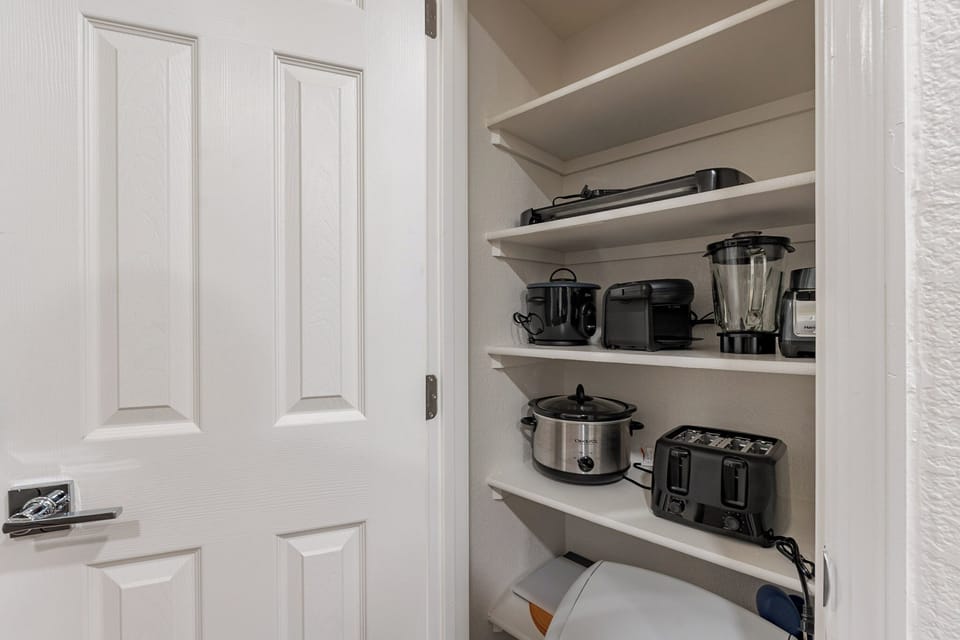 Small appliances including a coffee maker, crockpot, toaster and blender are available