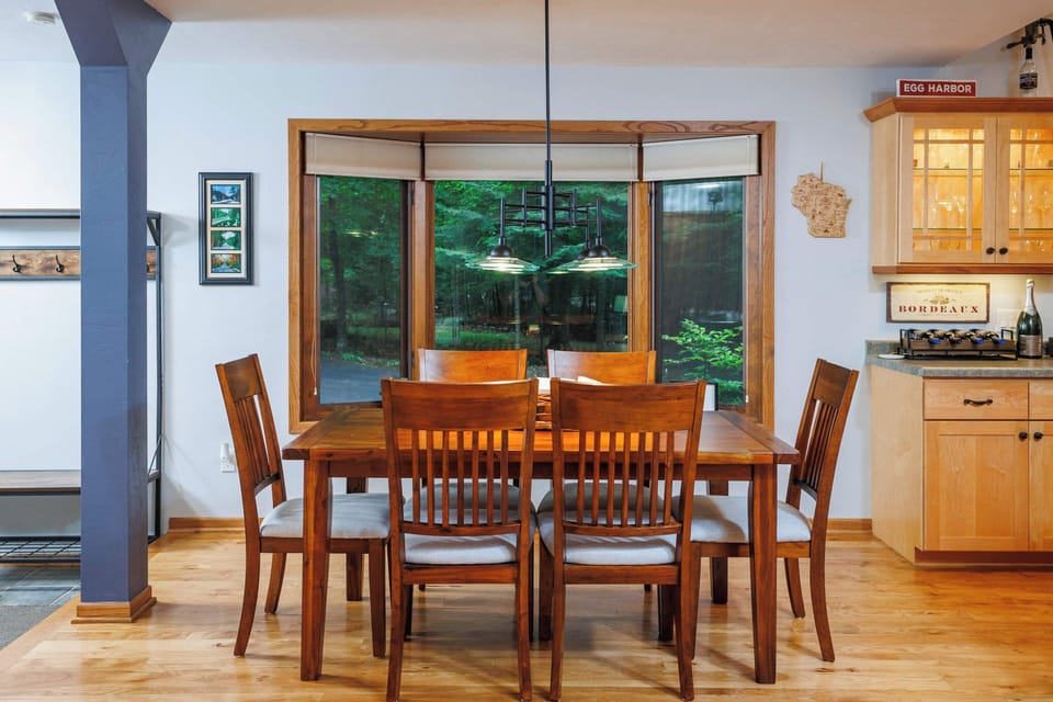Dining table includes 6 chairs and a beautiful view