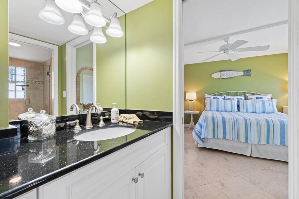 The pocket door provides privacy for the easily accessible bathroom.
