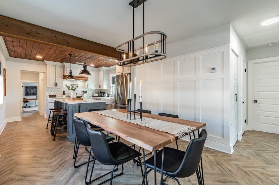 Enjoy dining for six plus two more at the island in our open concept floor plan