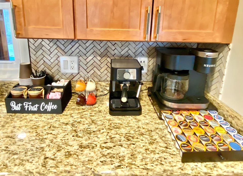 Start your morning off with with a delicous cup of joe with our well stocked coffee bar station