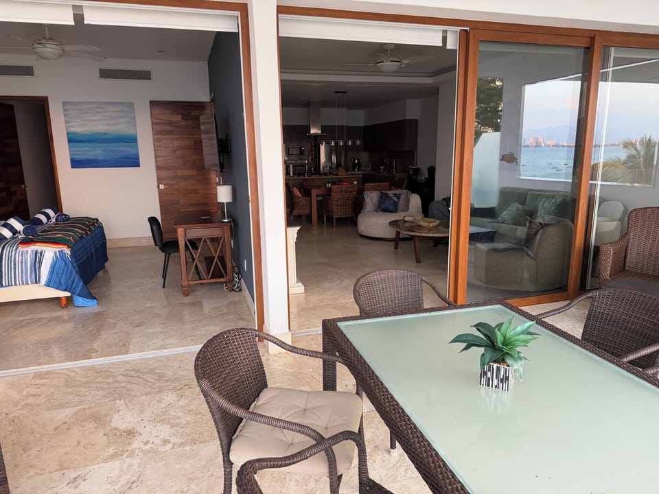 Reverse look and the master bedroom of the patio and living room