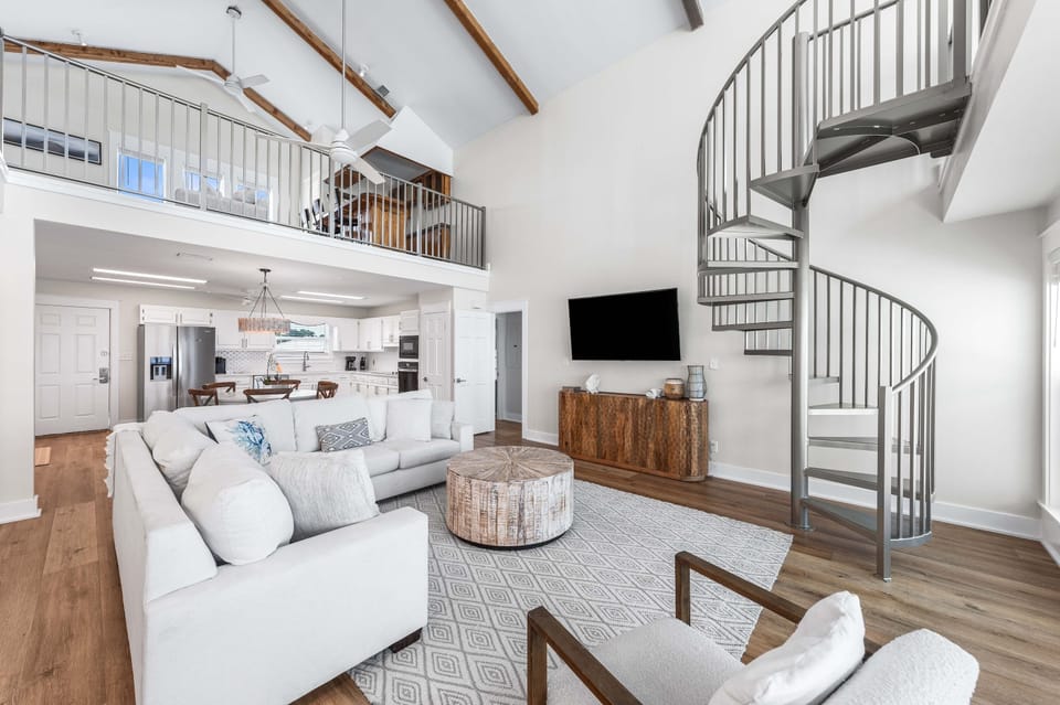 Spiral staircase is the only way to access the top floor