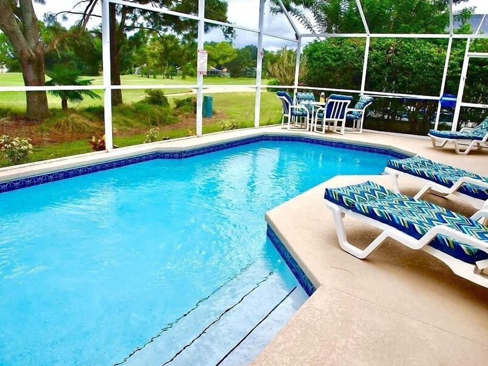 A south facing pool overlooking one of the golf courses
