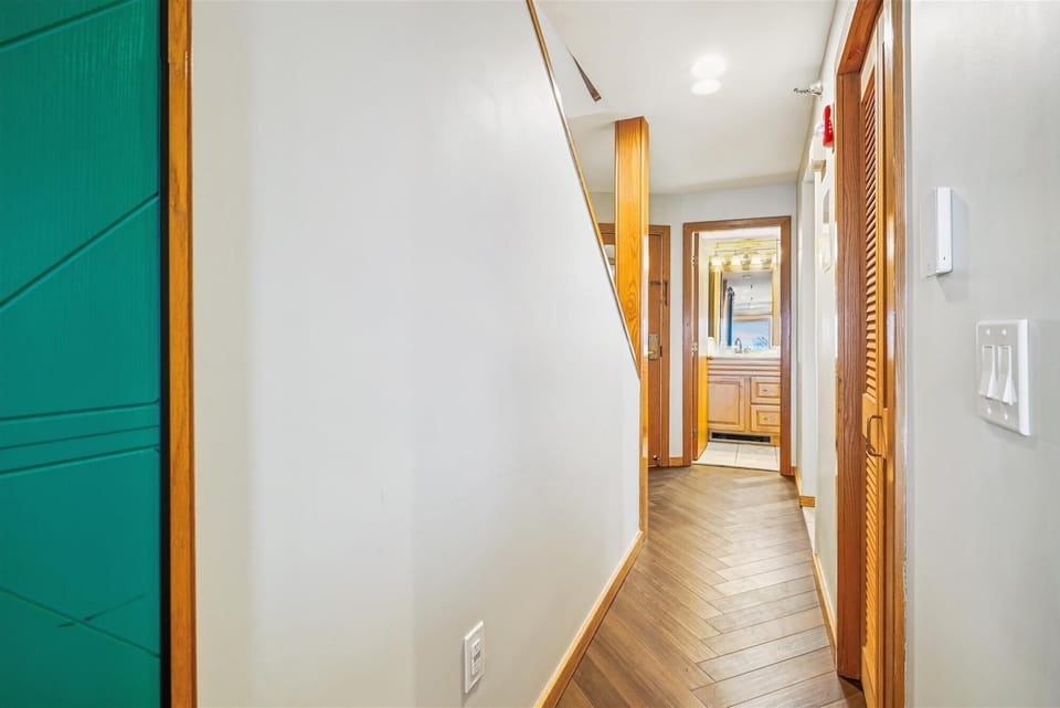 Hallway connecting the entry area, bathroom, and main living space.