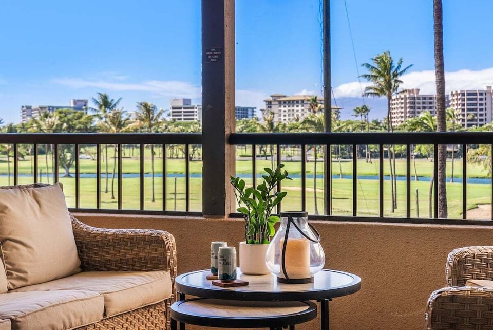 Sip your morning coffee while soaking in serene golf course views from this breezy balcony