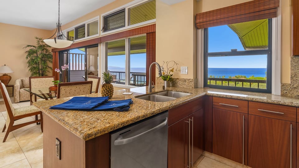 Kapalua Ridge Villas #1721 - Kitchen Ocean Views - Parrish Maui
