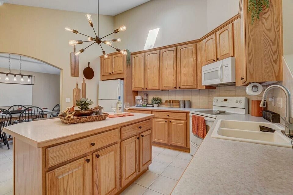The large kitchen is spacious and complete with all major appliances and fully stocked with items to cook full meals!