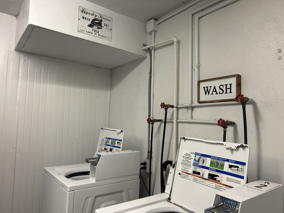 Coin laundry on the first level 