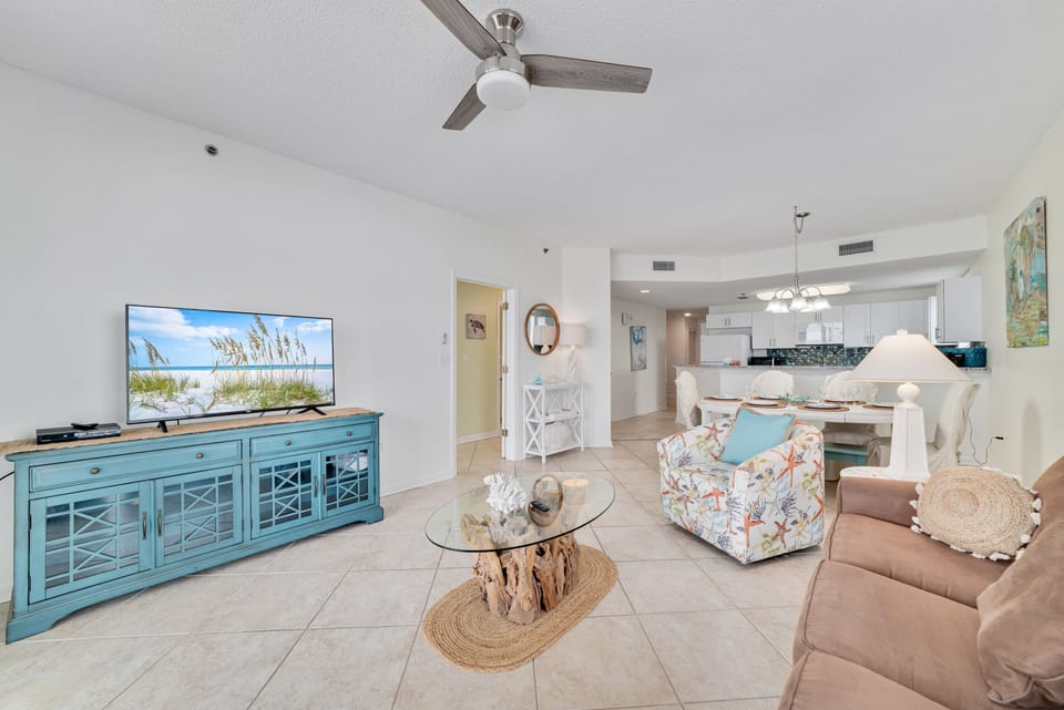 Enjoy a movie on the flatscreen tv