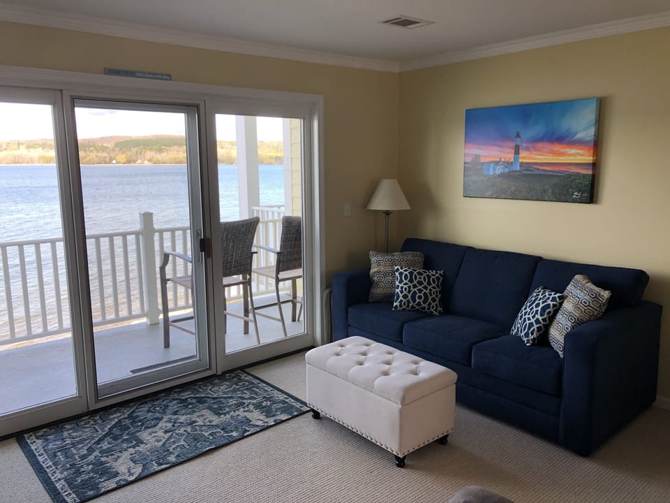 Living room overlooking Lake Charlevoix.