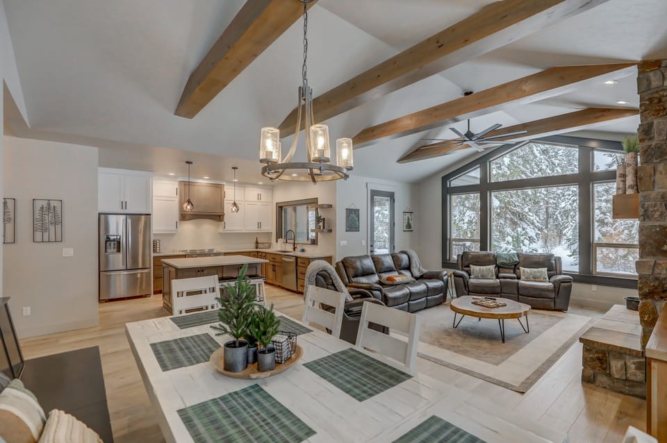 Dining with Kitchen and Living room view